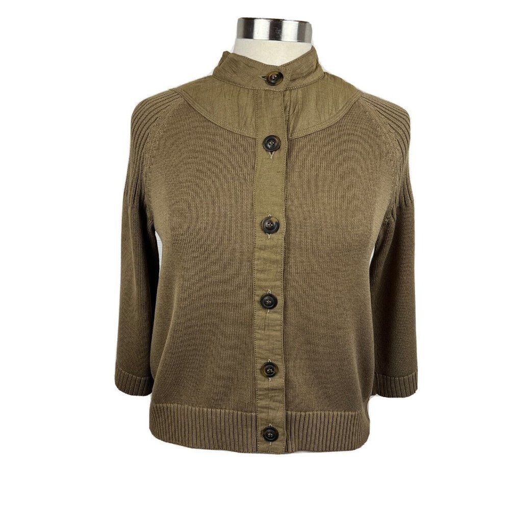 Les Copains Cardigan M Womens Tan  Button Front Short Sweater Cotton Linen
